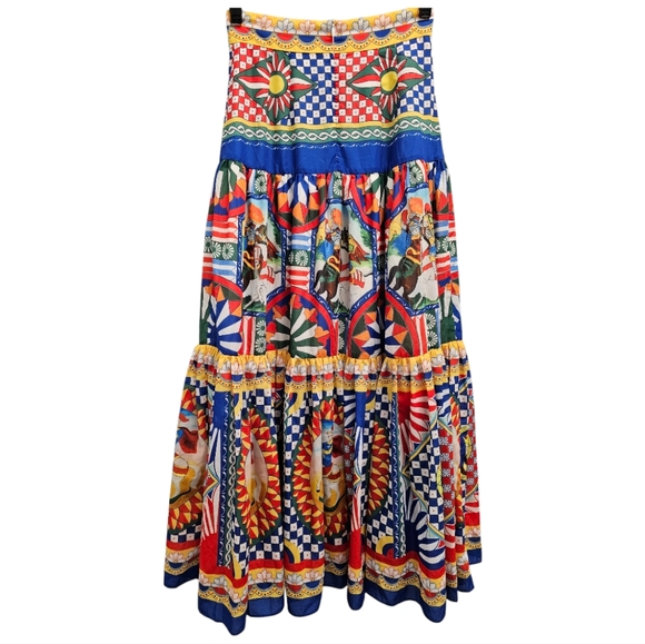 Dolce & GabbanaCarretto-print poplin maxi skirt SZ Small - Picture 2 of 16